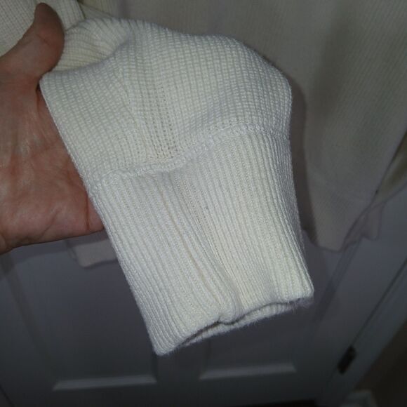 Eddie Bauer Men's L 1/4 zip Pullover Sweater Cream/OffWhite Striped Knit Preppy - Picture 7 of 16